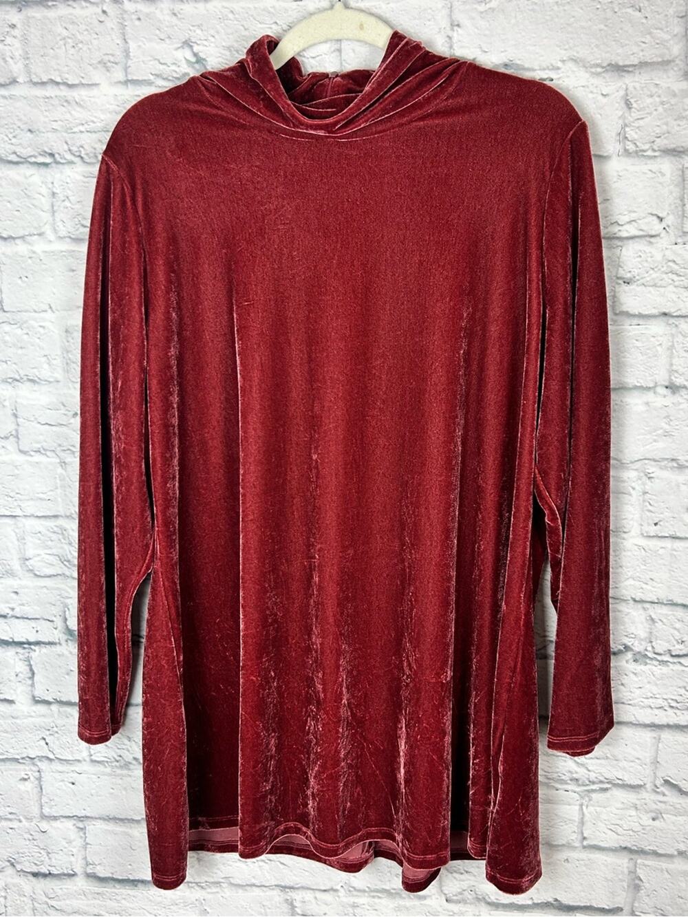 Soft Surroundings 1X Velvet Tunic Top Cowl Neck Rose Pink Long Sleeve Stretch